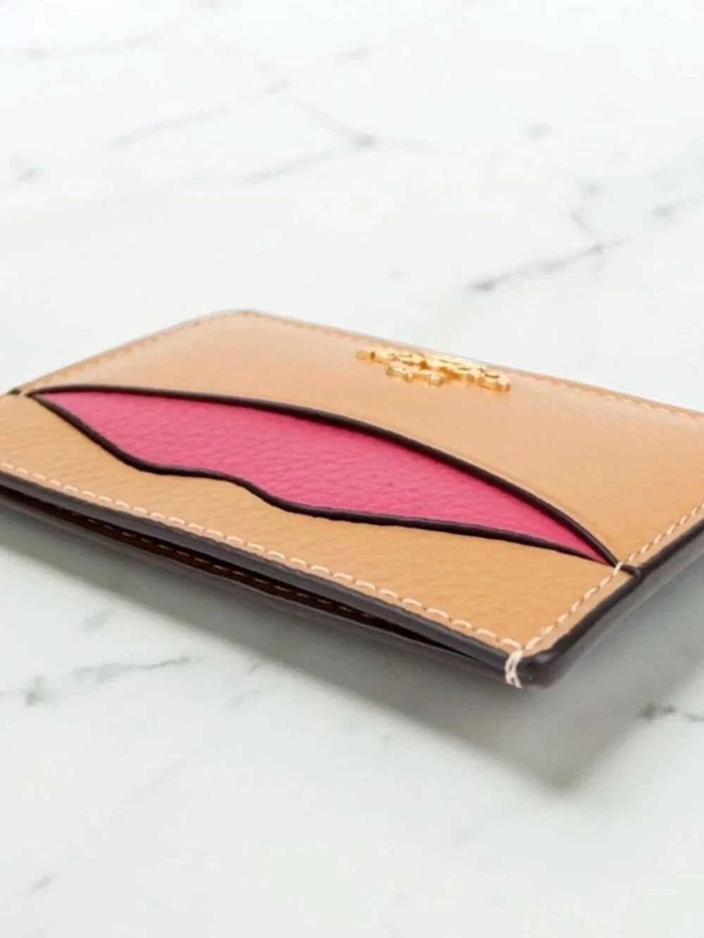 S Coach Lip Card Case in Leather Latte Multi CW926
